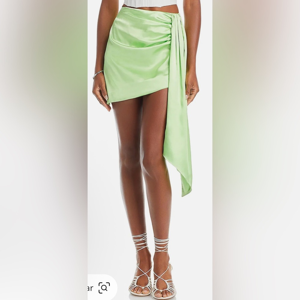 Line and Dot Satin Draped Mini Skirt - NWT - Size L Elegant Green Satin Skirt